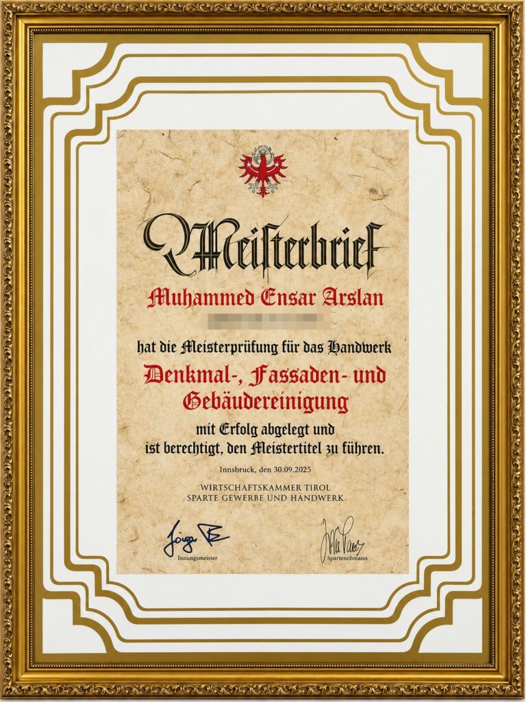 Meisterbrief Denkmal-, Fassaden- und Gebäudereinigung – Wirtschaftskammer Tirol
